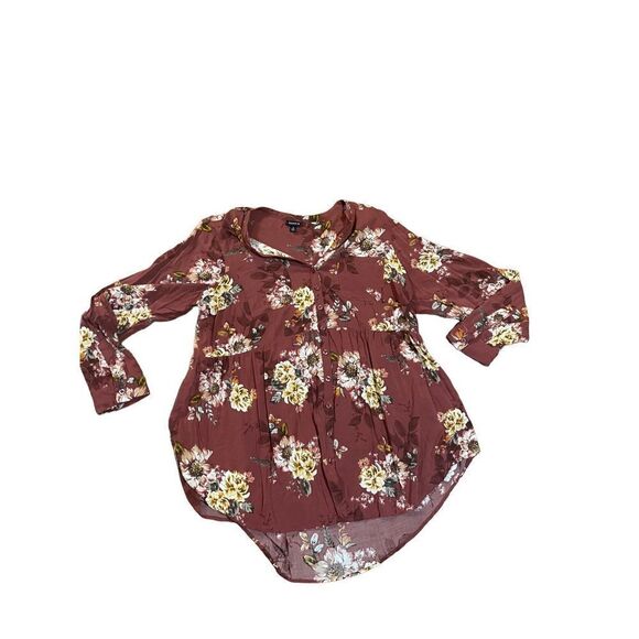 Torrid Women's Burgundy Floral Long Sleeve Blouse Sz 2XL - Picture 1 of 9